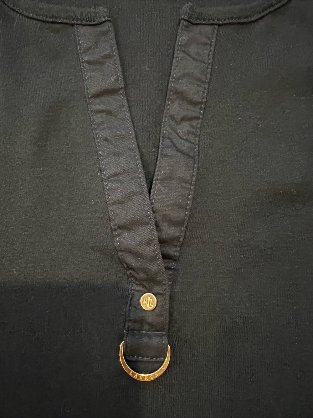 Ralph Lauren Black Long-Sleeve Top with Gold Ring Detail - Picture 3 of 6